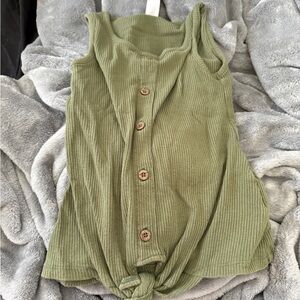Green Ribbed Button-Down Tank Top